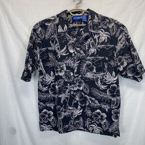 OP Hawaiian Men's Size Large Cotton Rayon Black White Floral Shirt RN87989 **
